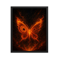 Lorenz attractor as flaming butterfly chaos framed print on a plain backdrop in size 16"x20".
