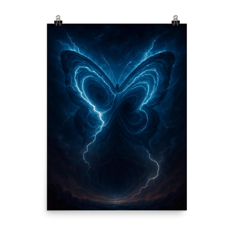 Lorenz attractor as storm lit butterfly abyss poster on a plain backdrop in size 8
