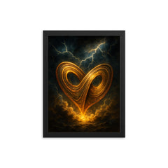 Lorenz attractor forged from storm and brass framed print on a plain backdrop in size 12"x16".