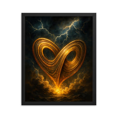 Lorenz attractor forged from storm and brass framed print on a plain backdrop in size 16"x20".