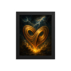 Lorenz attractor forged from storm and brass framed print on a plain backdrop in size 8"x10".