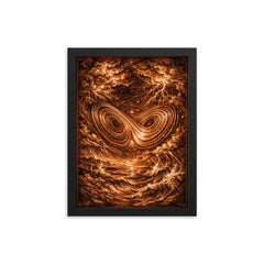 Lorenz attractor in tempestuous copper engraving style framed print on a plain backdrop in size 12"x16".