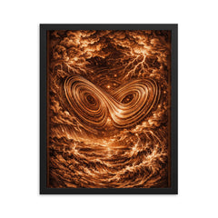 Lorenz attractor in tempestuous copper engraving style framed print on a plain backdrop in size 16"x20".
