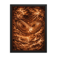 Lorenz attractor in tempestuous copper engraving style framed print on a plain backdrop in size 18"x24".