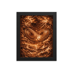 Lorenz attractor in tempestuous copper engraving style framed print on a plain backdrop in size 8"x10".
