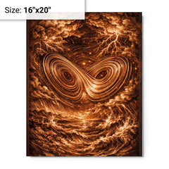 Lorenz attractor in tempestuous copper engraving style metal print on a plain backdrop in size 16"x20".