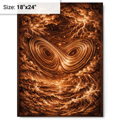 Lorenz attractor in tempestuous copper engraving style metal print on a plain backdrop in size 18"x24".