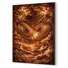 Lorenz attractor in tempestuous copper engraving style metal print mockup