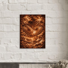 Lorenz attractor in tempestuous copper engraving style metal print mockup