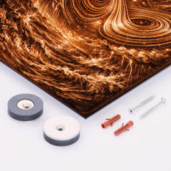 Lorenz attractor in tempestuous copper engraving style metal print mockup