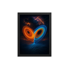 Lorenz attractor over thunderstorm topology lines framed print on a plain backdrop in size 12"x16".