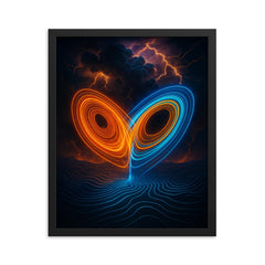 Lorenz attractor over thunderstorm topology lines framed print on a plain backdrop in size 16"x20".