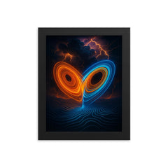 Lorenz attractor over thunderstorm topology lines framed print on a plain backdrop in size 8"x10".