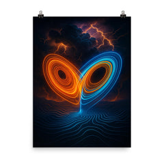 Lorenz attractor over thunderstorm topology lines poster on a plain backdrop in size 8"x10".
