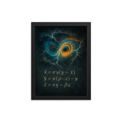 Lorenz attractor storm over blackboard framed print on a plain backdrop in size 12"x16".