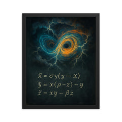 Lorenz attractor storm over blackboard framed print on a plain backdrop in size 16"x20".