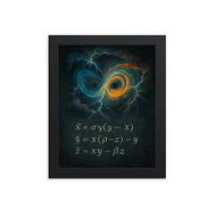 Lorenz attractor storm over blackboard framed print on a plain backdrop in size 8"x10".
