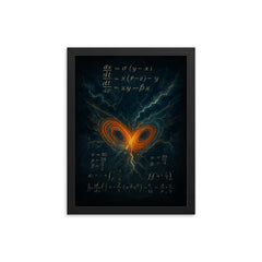 Lorenz attractor storm wings over equations framed print on a plain backdrop in size 12"x16".