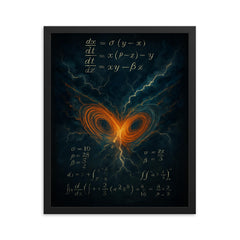 Lorenz attractor storm wings over equations framed print on a plain backdrop in size 16"x20".