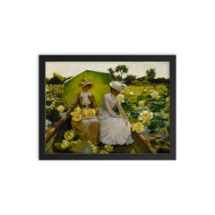 Lotus Lilies by Charles Courtney Curran framed print on a plain backdrop in size 12"x16".