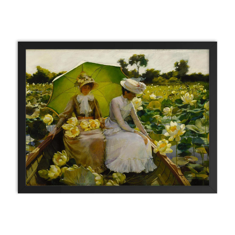 Lotus Lilies by Charles Courtney Curran framed print on a plain backdrop in size 18