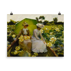 Lotus Lilies by Charles Courtney Curran poster on a plain backdrop in size 8"x10".