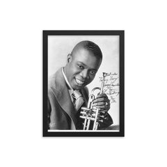 Louis Armstrong framed print on a plain backdrop in size 12"x16".
