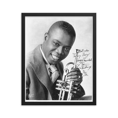 Louis Armstrong framed print on a plain backdrop in size 16"x20".