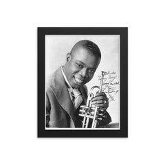 Louis Armstrong framed print on a plain backdrop in size 8"x10".
