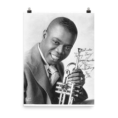 Louis Armstrong poster on a plain backdrop in size 8"x10".