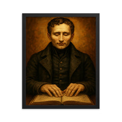 Louis Braille framed print on a plain backdrop in size 16"x20".