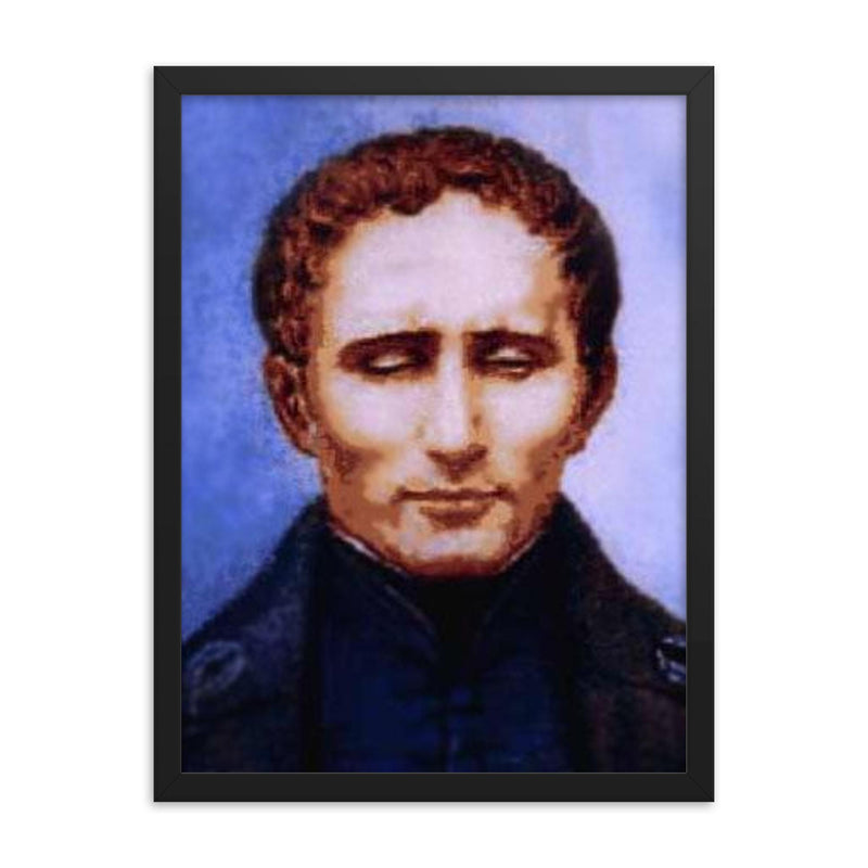 Louis Braille framed print on a plain backdrop in size 18