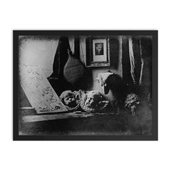 Louis Daguerre's First Daguerreotype, Still Life, 1837 framed print on a plain backdrop in size 18"x24".