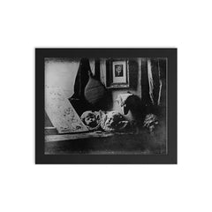 Louis Daguerre's First Daguerreotype, Still Life, 1837 framed print on a plain backdrop in size 8"x10".