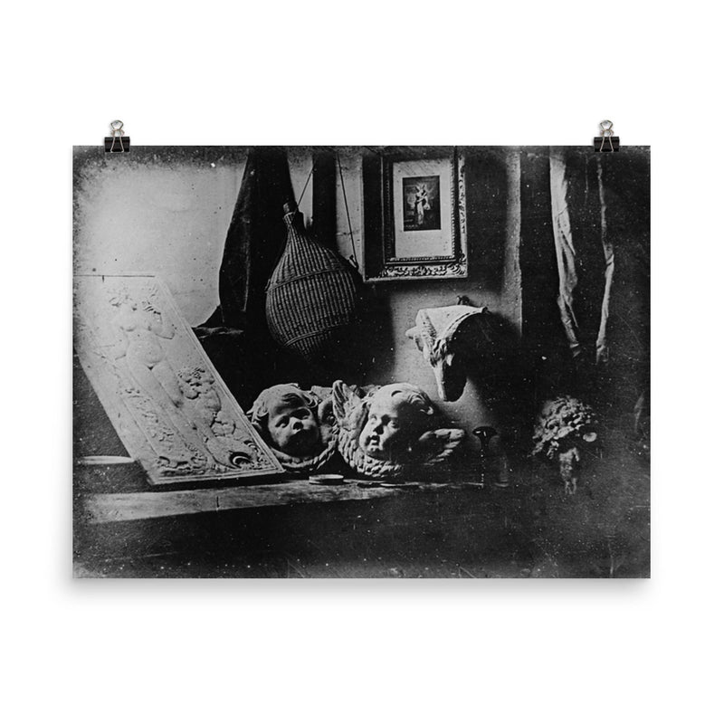 Louis Daguerre's First Daguerreotype, Still Life, 1837 poster on a plain backdrop in size 8