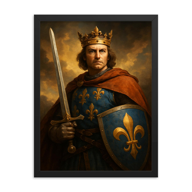 Louis IX of France framed print on a plain backdrop in size 18