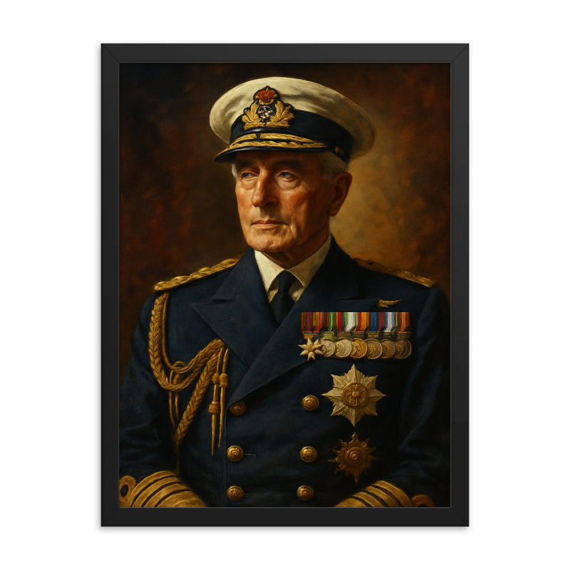 Louis Mountbatten 1st Earl Mountbatten of Burma framed print on a plain backdrop in size 18