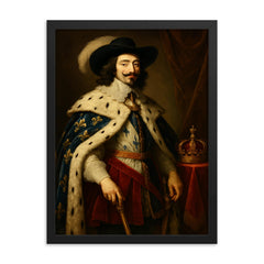 Louis XIII of France framed print on a plain backdrop in size 18"x24".