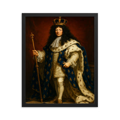 Louis XIV framed print on a plain backdrop in size 16"x20".