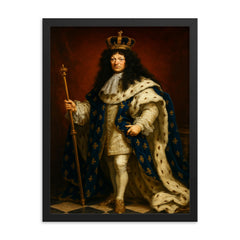 Louis XIV framed print on a plain backdrop in size 18"x24".