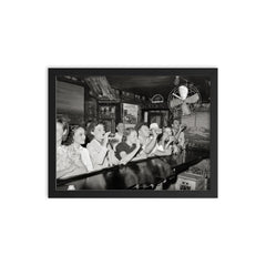 Louisiana Bar, 1938 - vintage photograph of a group of patrons enjoying a drink at a bar in Louisiana framed print on a plain backdrop in size 12"x16".