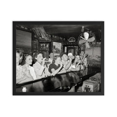 Louisiana Bar, 1938 - vintage photograph of a group of patrons enjoying a drink at a bar in Louisiana framed print on a plain backdrop in size 16"x20".