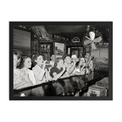 Louisiana Bar, 1938 - vintage photograph of a group of patrons enjoying a drink at a bar in Louisiana framed print on a plain backdrop in size 18"x24".