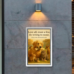 Love all trust a few do wrong to none Shakespeare golden retriever friendly with animals poster 2