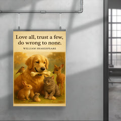 Love all trust a few do wrong to none Shakespeare golden retriever friendly with animals poster 4