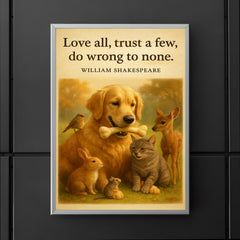 Love all trust a few do wrong to none Shakespeare golden retriever friendly with animals poster 5