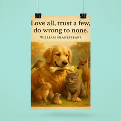 Love all trust a few do wrong to none Shakespeare golden retriever friendly with animals poster 6
