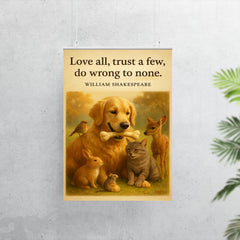 Love all trust a few do wrong to none Shakespeare golden retriever friendly with animals poster 7