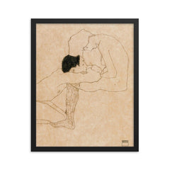 Lovers, 1909 by Egon Schiele framed print on a plain backdrop in size 16"x20".