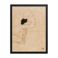 Lovers, 1909 by Egon Schiele framed print on a plain backdrop in size 18"x24".